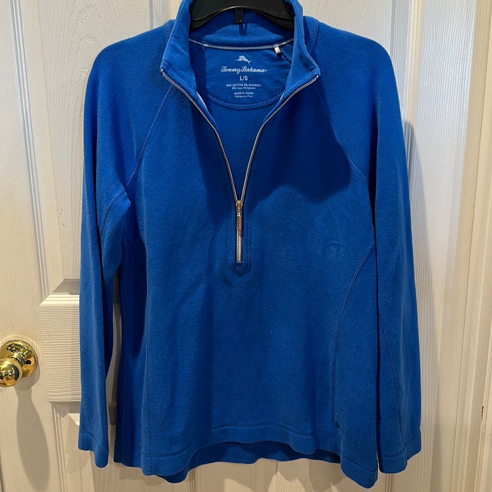 Tommy Bahama Blue Quarter Zip Sweater 98% cotton